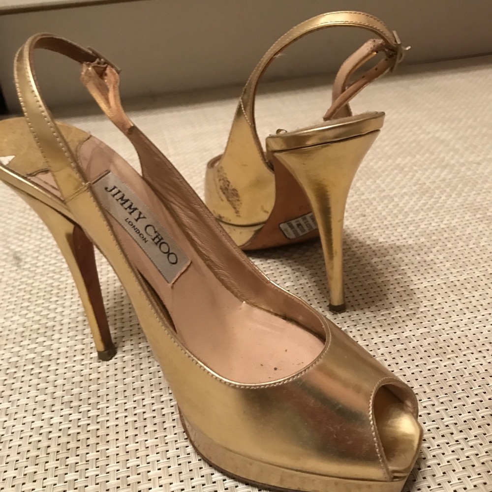 Jimmy Choo Metallic Peep Toe Pumps